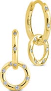 Sterling Forever Double Halo Pavé Drop Earrings