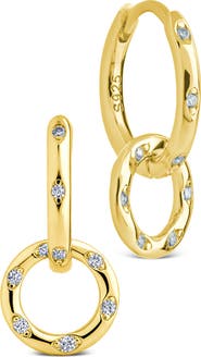 Sterling Forever Double Halo Pavé Drop Earrings