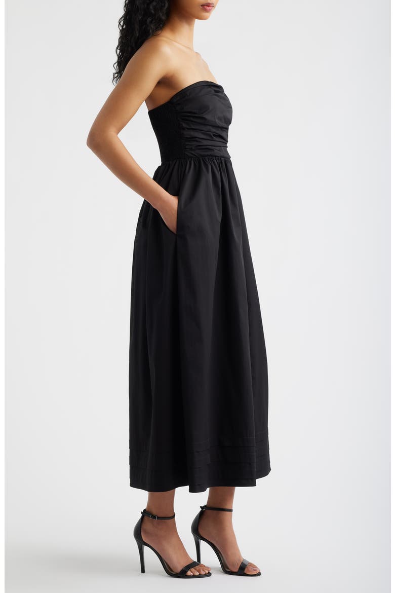Joey Strapless Midi Dress, Alternate, color, BLACK
