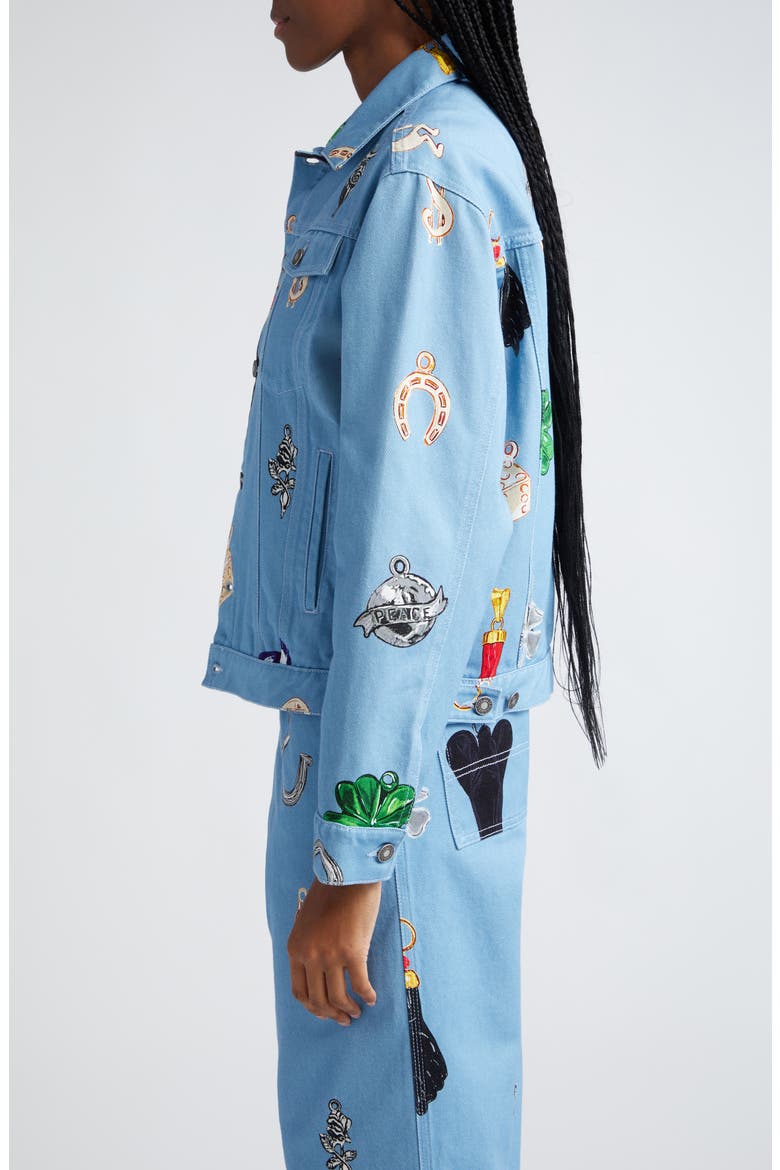 Gender Inclusive Charm Print Denim Jacket, Alternate, color, BLUE