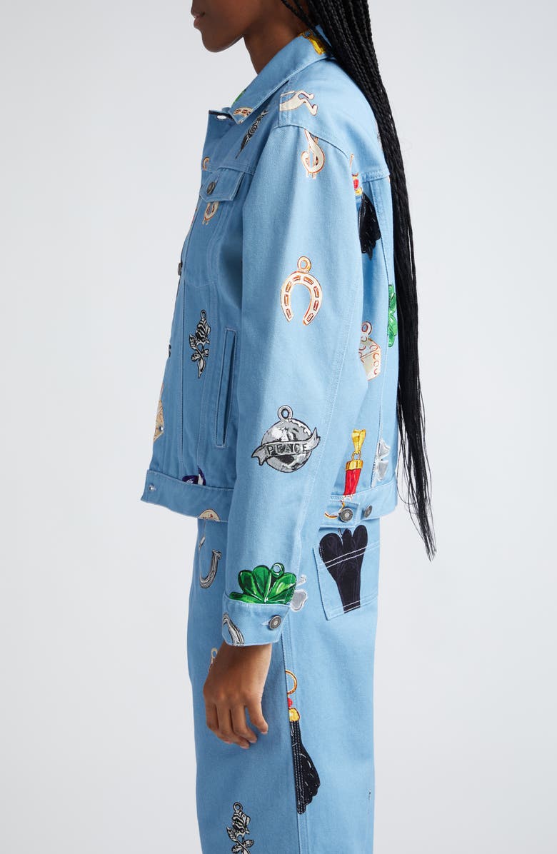 Sky High Farm Workwear Gender Inclusive Charm Print Denim Jacket, Alternate, color,