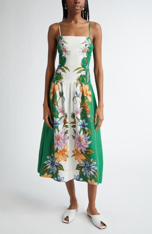 FARM RIO FARM RIO SWEET BLOOM DREAMSCAPE LINEN BLEND MIDI SUNDRESS 