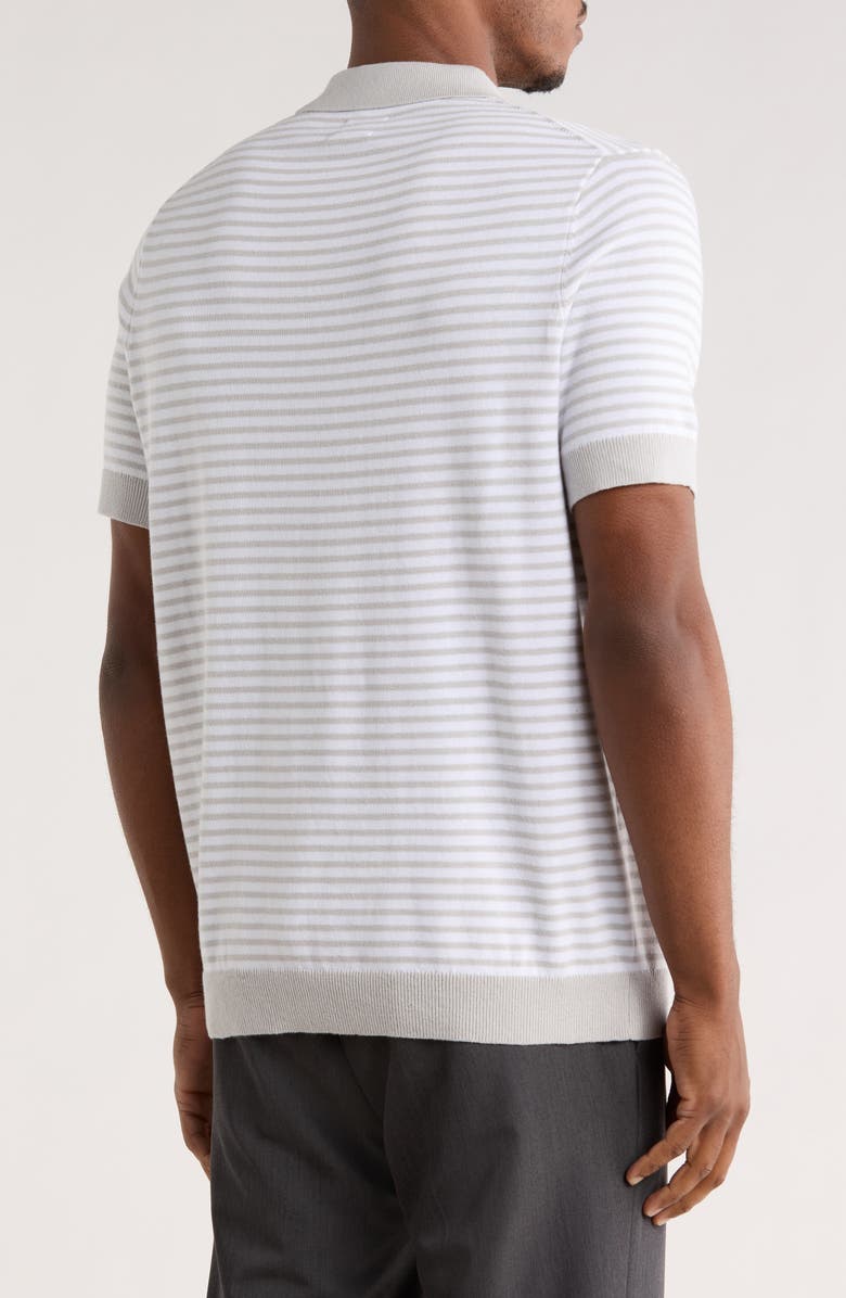 14th & Union Short Sleeve Johnny Collar Knit Top, Alternate, color, Grey- White Evan Stripe