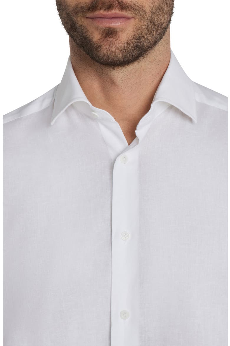 Clandeboye Contemporary Fit Solid Linen & Cotton Button-Up Shirt, Alternate, color, WHITE