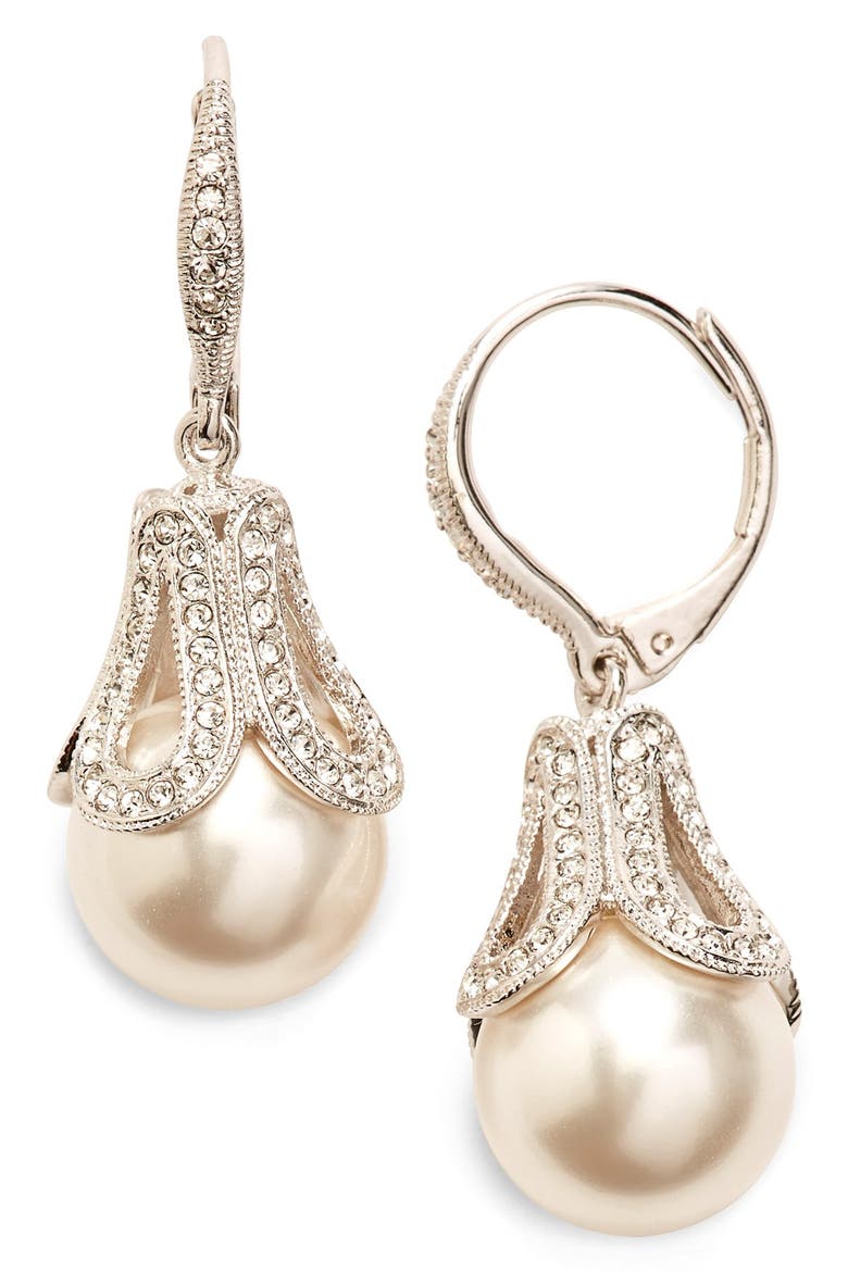 Imitation Pearl Drop Earrings, Main, color, WHITE PEARL