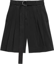 Helmut Lang Belted Double Pleat Stretch Cotton Shorts