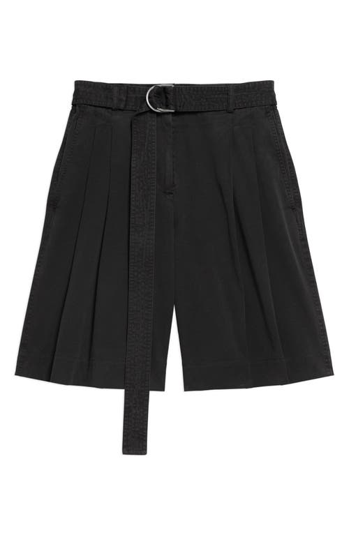Helmut Lang Belted Double Pleat Stretch Cotton Shorts In Black