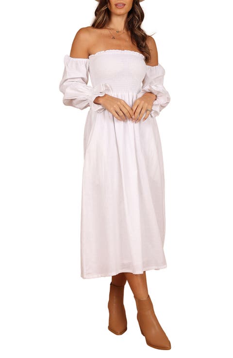 Domenica Off the Shoulder Linen Blend Midi Dress