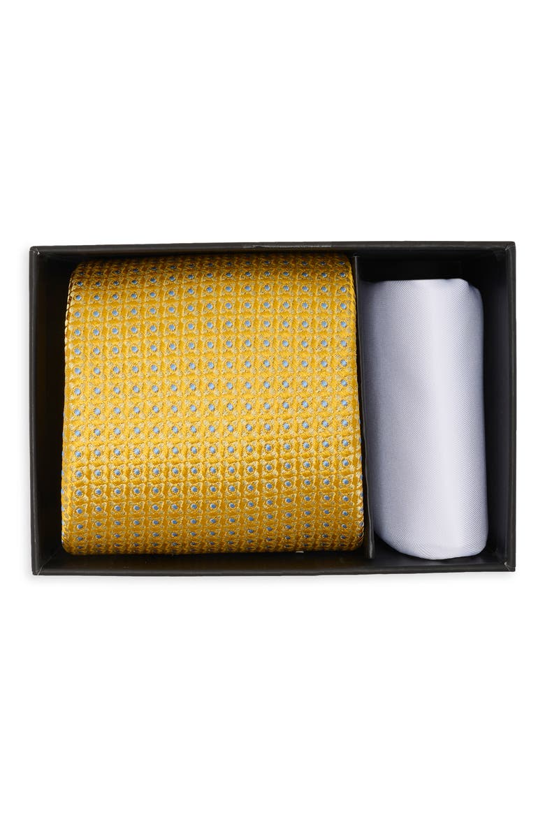 Waldram Silk Blend Tie & Pocket Square Set, Main, color, YELLOW