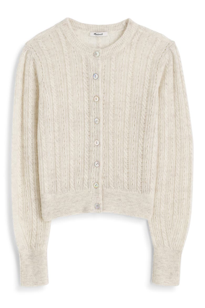 Pointelle Stitch Alpaca Blend Cardigan, Alternate, color, HEATHER ALABASTER
