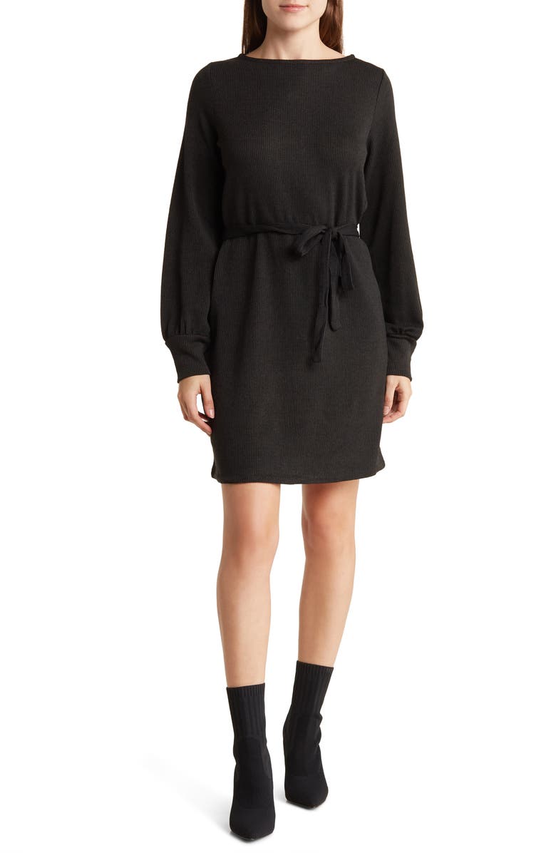VERO MODA Otea Long Sleeve Tie Waist Dress, Main, color, Black