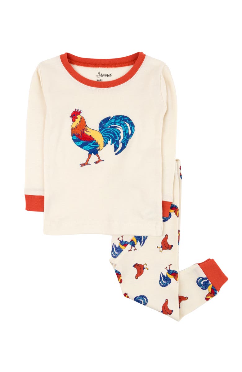 Leveret Cotton Two-Piece Printed Pajamas, Animals & Characters, Alternate, color, Rooster Light Yellow