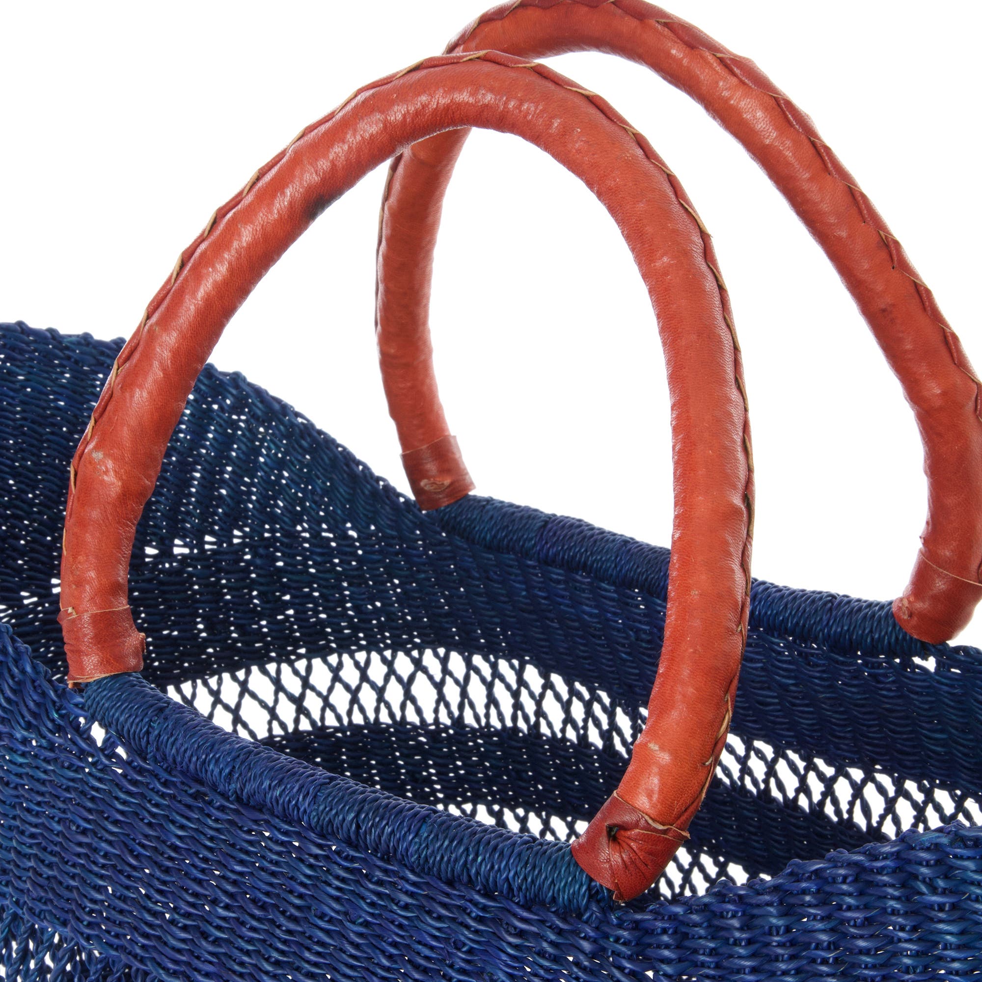 African Modern Ghanaian Lacework Wing Shopper with Leather Handles, Alternate, color, Navy