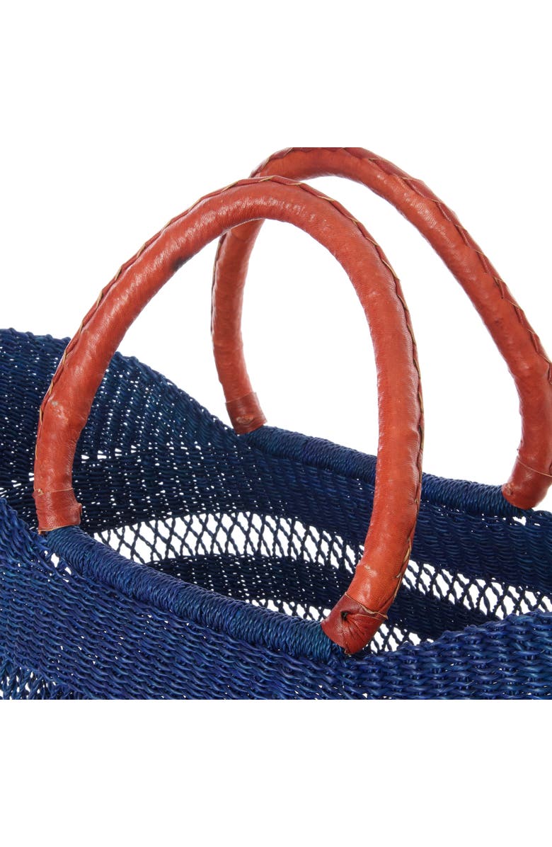 African Modern Ghanaian Lacework Wing Shopper with Leather Handles, Alternate, color, Navy