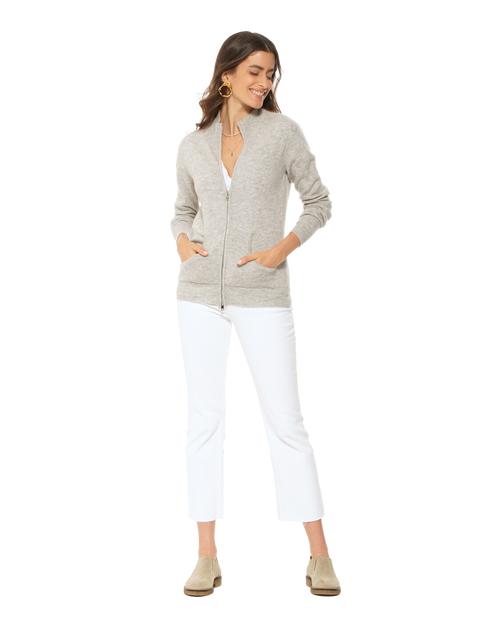 Monticelli Cashmere Pure Cashmere Zip Cardigan In Gray