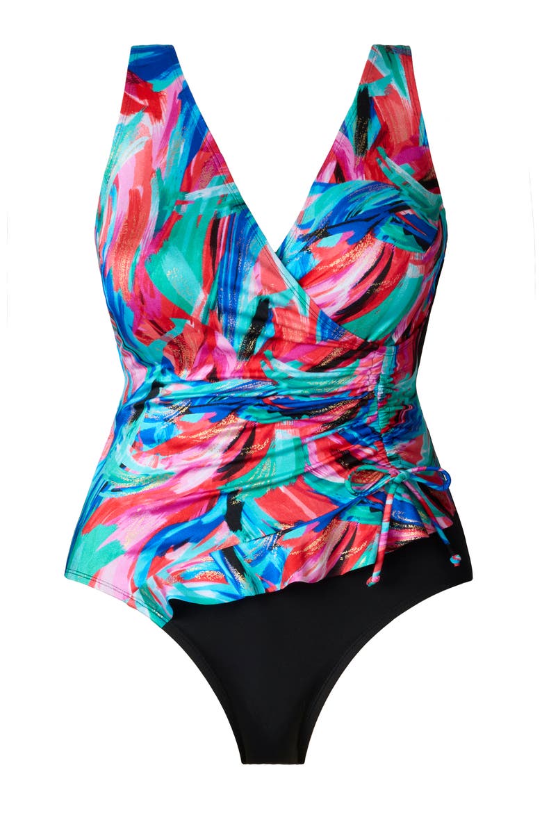 Ruffle Surplice Long Torso One-Piece Swimsuit, Alternate, color, Carnival Dance