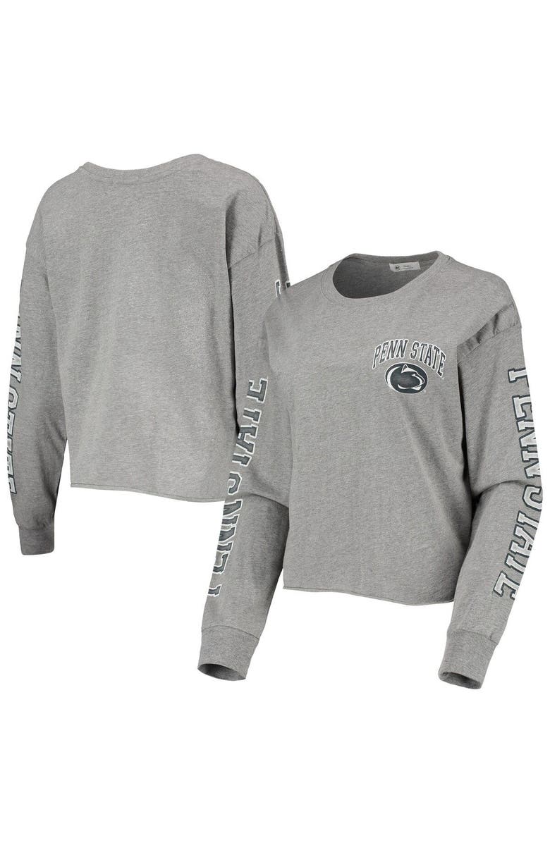 '47 Women's '47 Heathered Gray Penn State Nittany Lions Ultra Max Parkway Long Sleeve Cropped T-Shirt, Main, color, 
