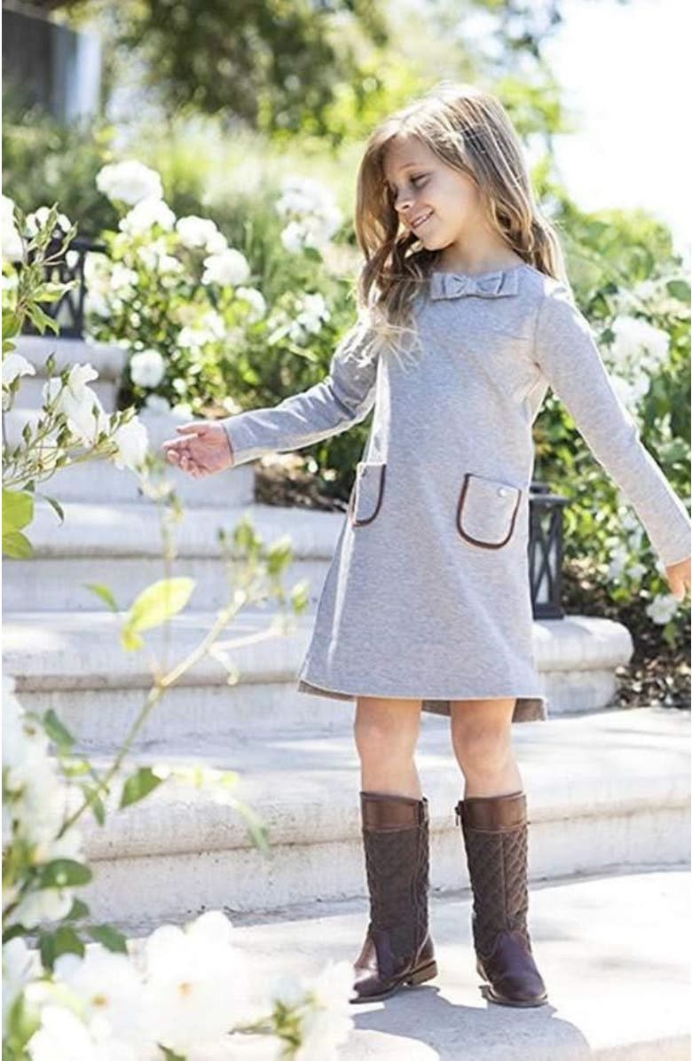 Hope & Henry Girls' Quilted Ponte Riding Dress, Kids, Alternate, color, Gray Heather