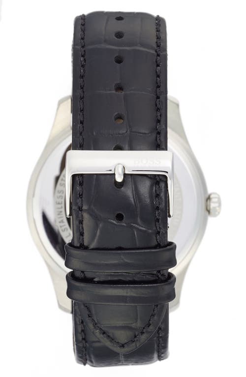 Hugo Boss 'ambassador' Embossed Leather Strap Watch, 43mm In Blue