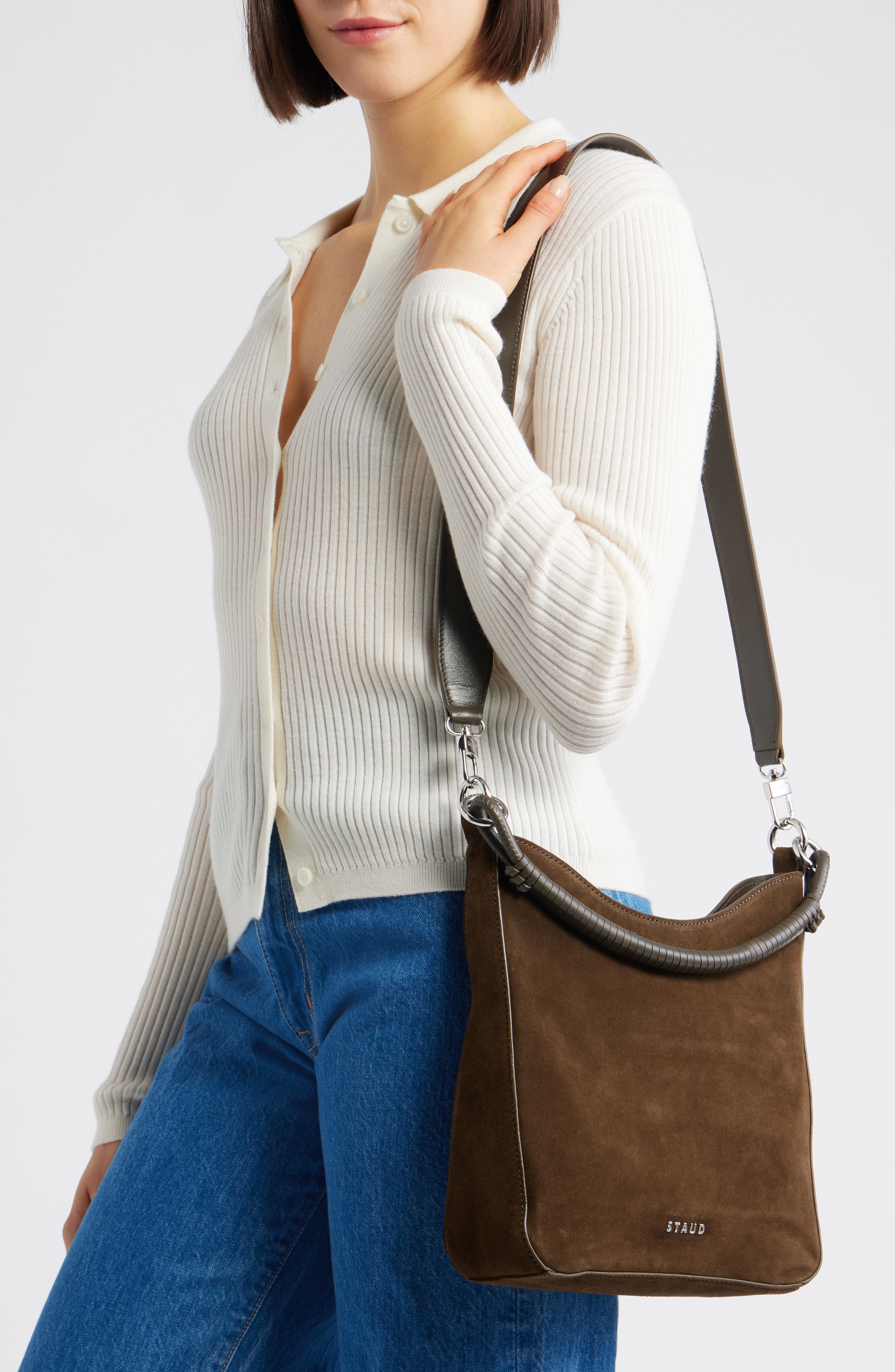 STAUD Mel Suede Shoulder Bag, Alternate, color, 
