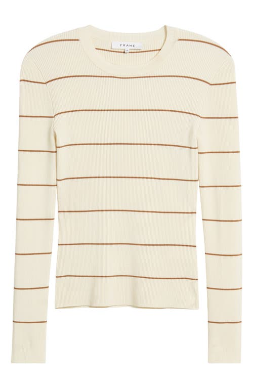 Frame Striped Rib Crew Neck Top In Camel Multi In Neutral