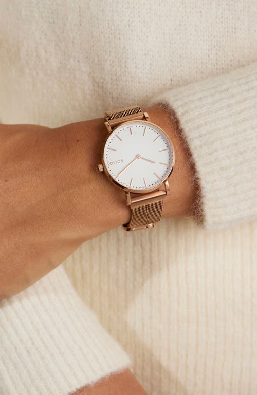 Solios Watches The Solar Classic | White Dial In Rose Gold Mesh Metal