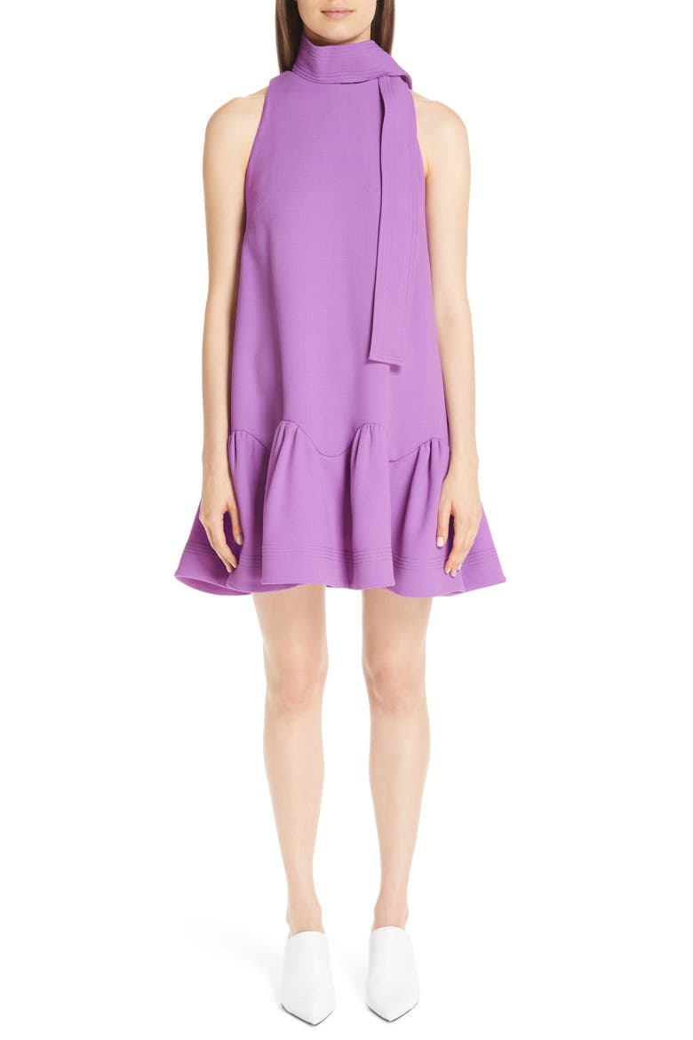 Scarf Neck Wool Blend Crepe Drop Waist Dress, Main, color, LAVENDER