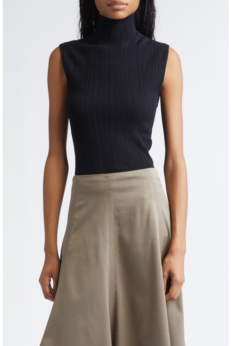 Federica Sleeveless Ribbed Funnel Neck Sweater, Main, color, BLACK