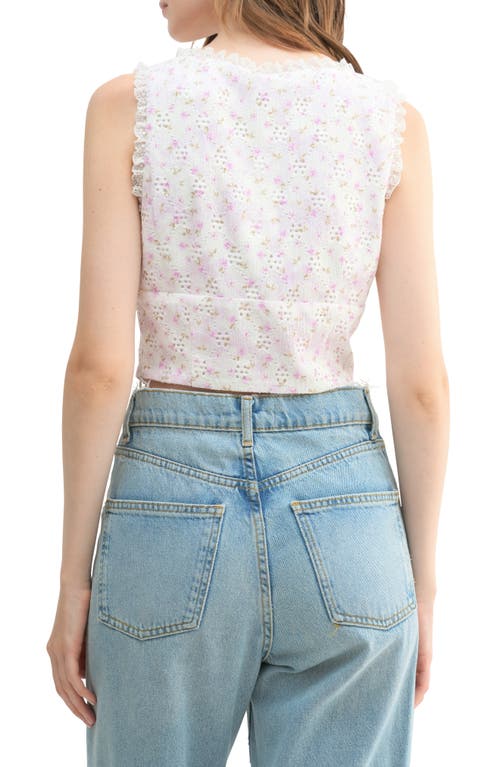 Lush Lace Trim Sleeveless Crop Top In Lilac Floral