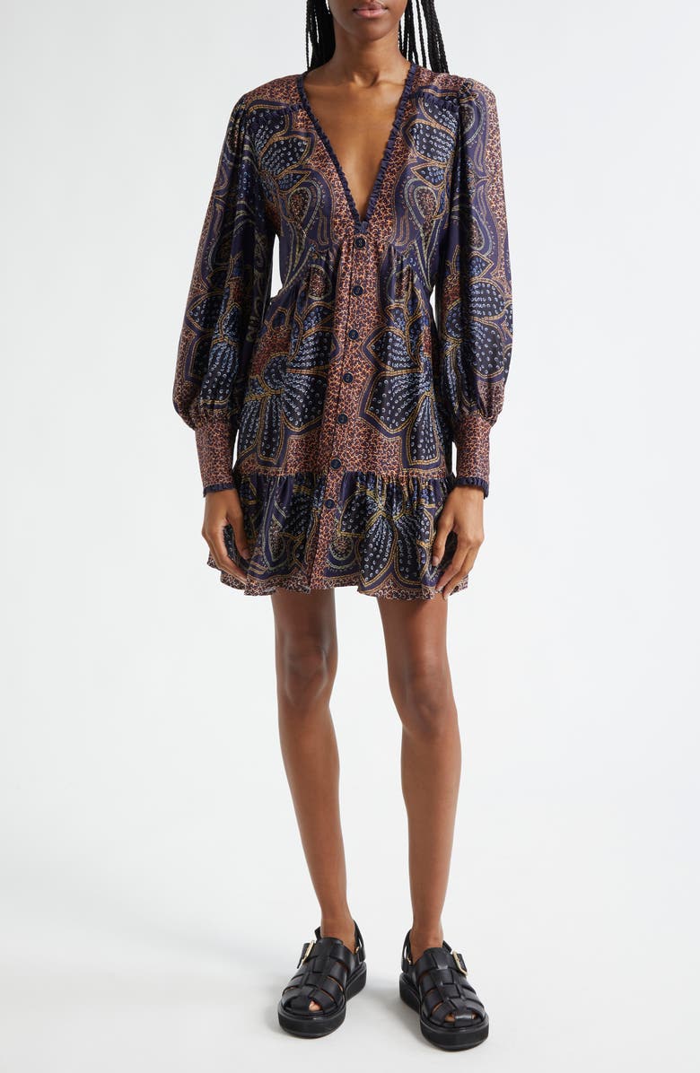 FARM Rio FLORAL GLAM BLUE MINI DRESS, Main, color, 