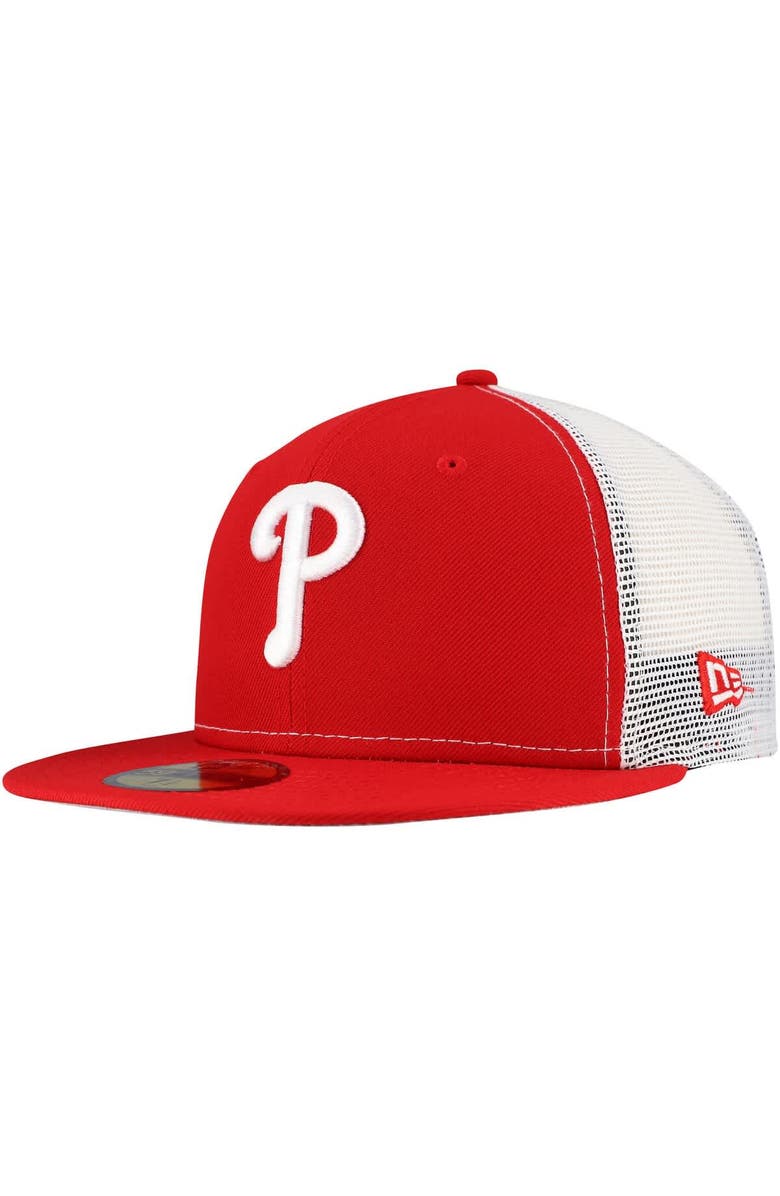 New Era Men's New Era Red Philadelphia Phillies Team Color 59FIFTY Trucker Fitted Hat, Alternate, color, Red