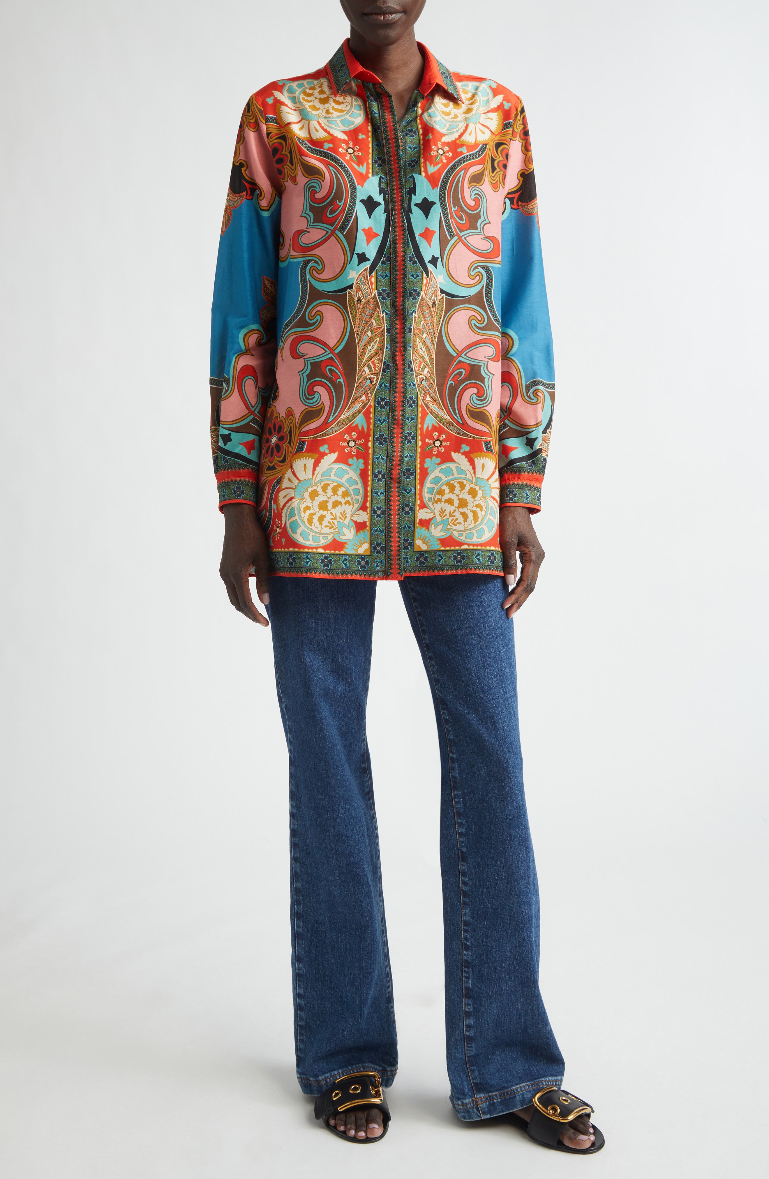 Print Cotton & Silk Tunic Button-Up Shirt - image 2