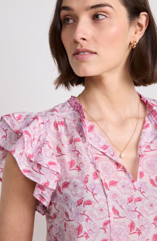 Vineyard Vines Print Ruffle Sleeve Top In Frangipani Print Marsh/blue