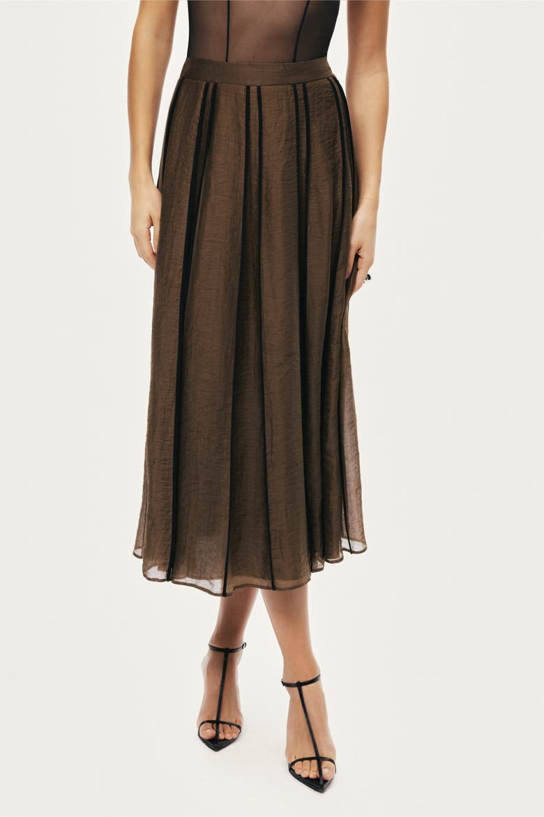 Sheer Pleated Midi Skirt, Alternate, color, Camel