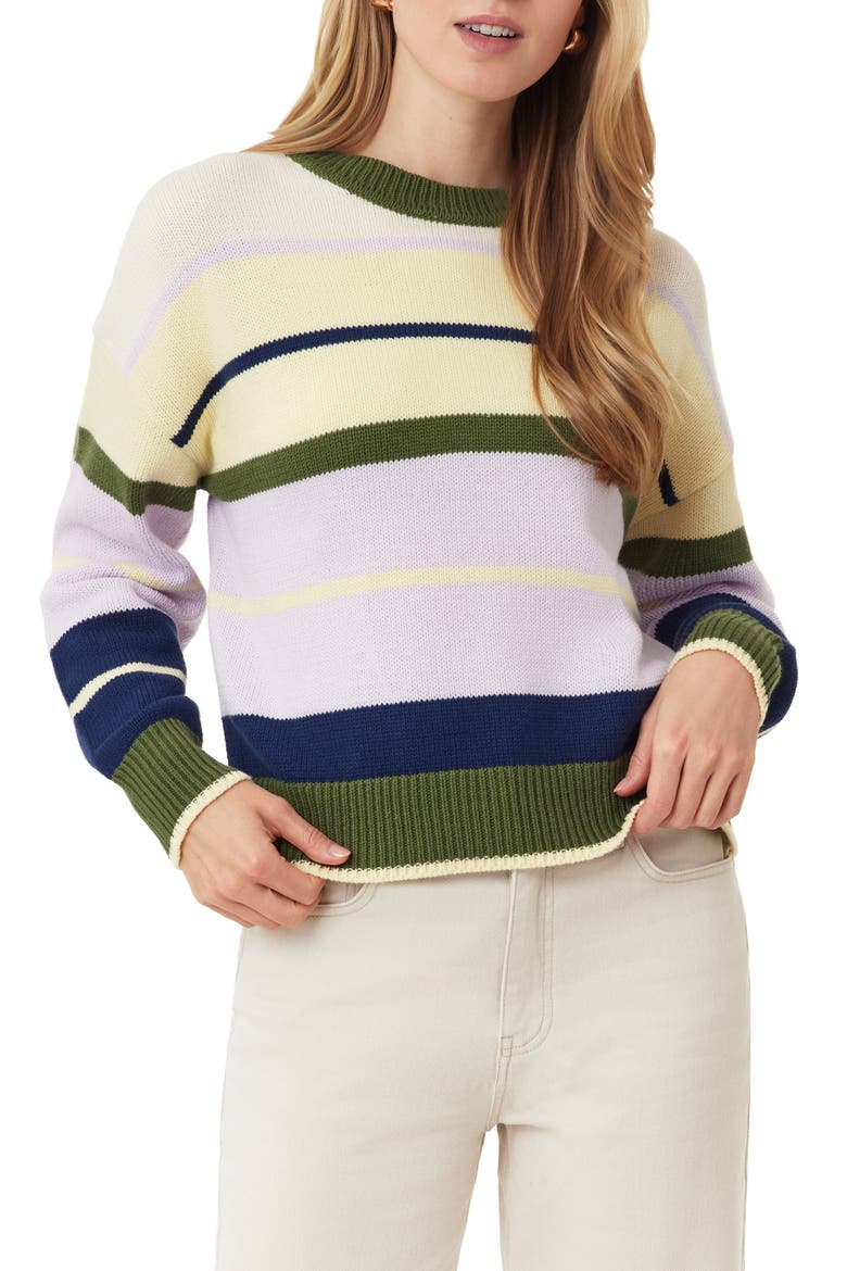 Stripe Crewneck Sweater, Main, color, GARDEN GREEN MIX