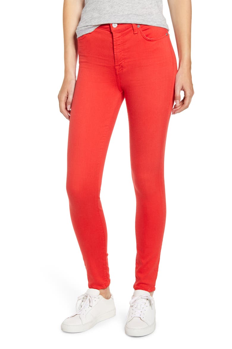7 For All Mankind® High Waist Ankle Skinny Jeans, Main, color, BRILLIANT RED