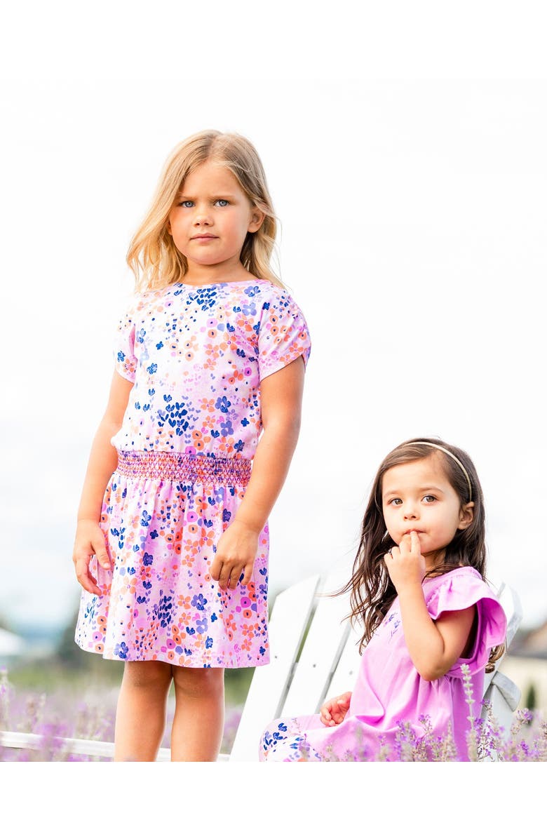 Deux par Deux Little Girl's Organic Cotton Dress Lavender Printed Fields Flowers, Alternate, color,