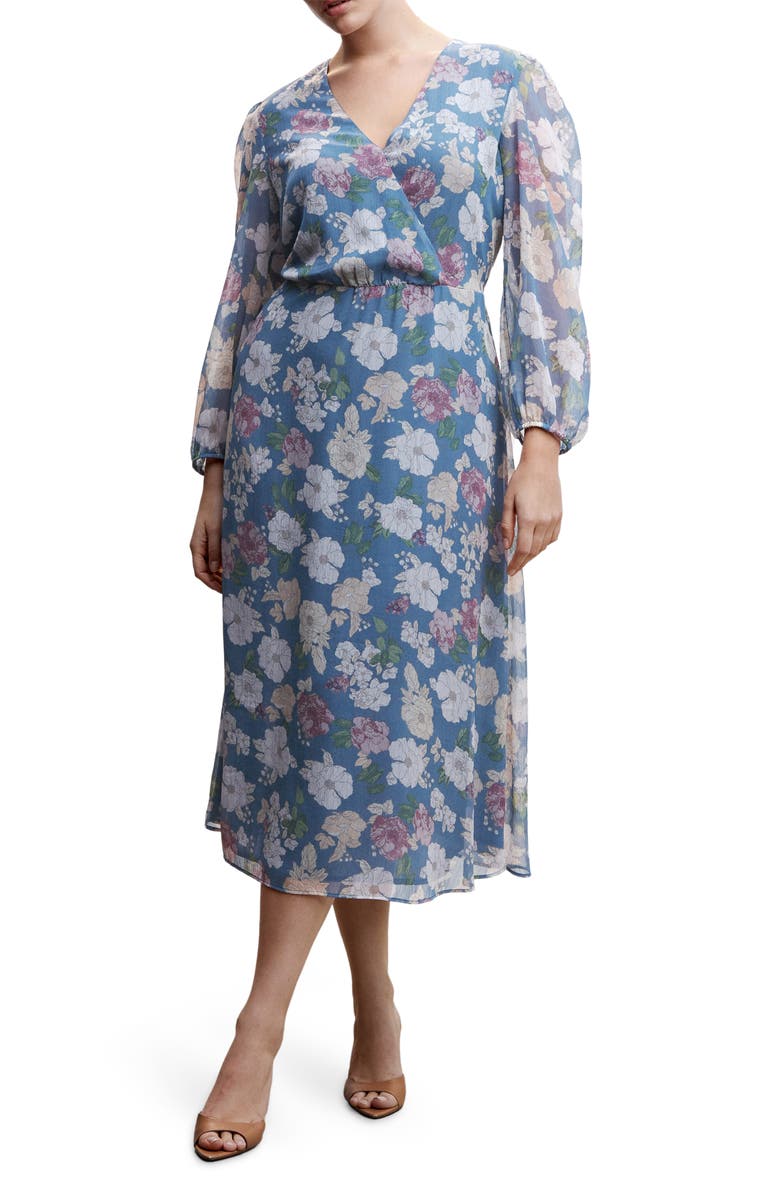 MANGO Floral Long Sleeve Chiffon Dress, Alternate, color, 