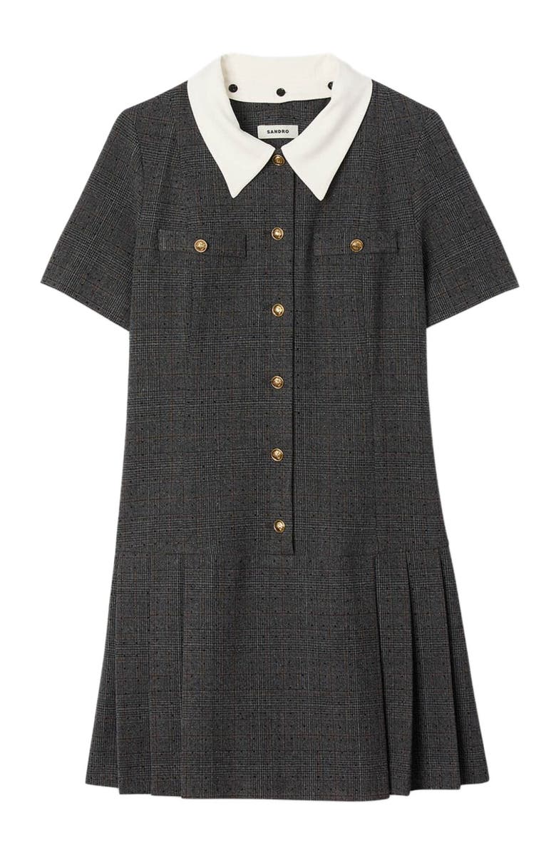 SANDRO Short pleated dress with rhinestones, Alternate, color, Grey / Brown