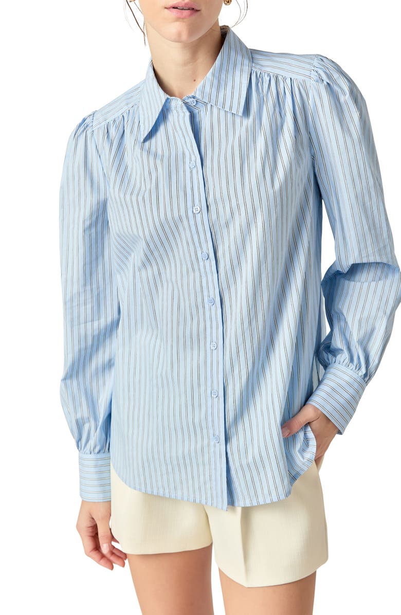 English Factory Stripe Gathered Seam Button-Up Shirt, Alternate, color, 