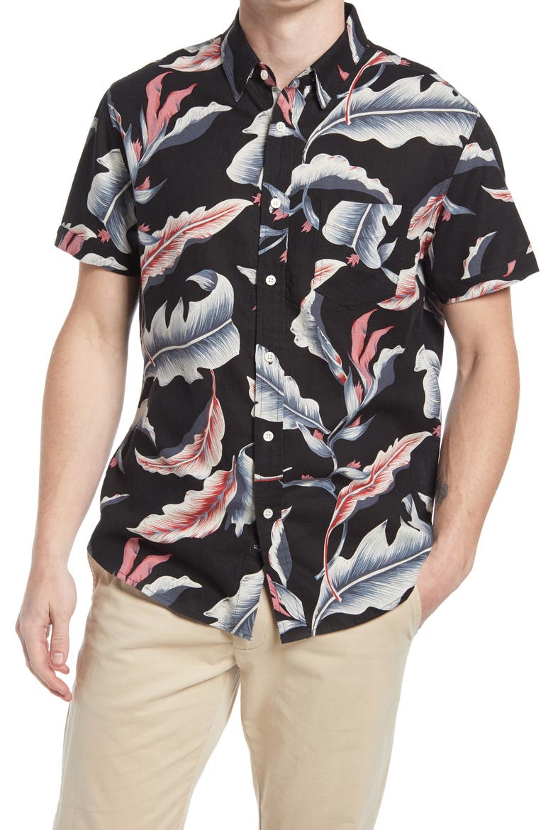 Carson Stripe Short Sleeve Linen Blend Button-Up Shirt, Main, color, PARADISE NIGHTS