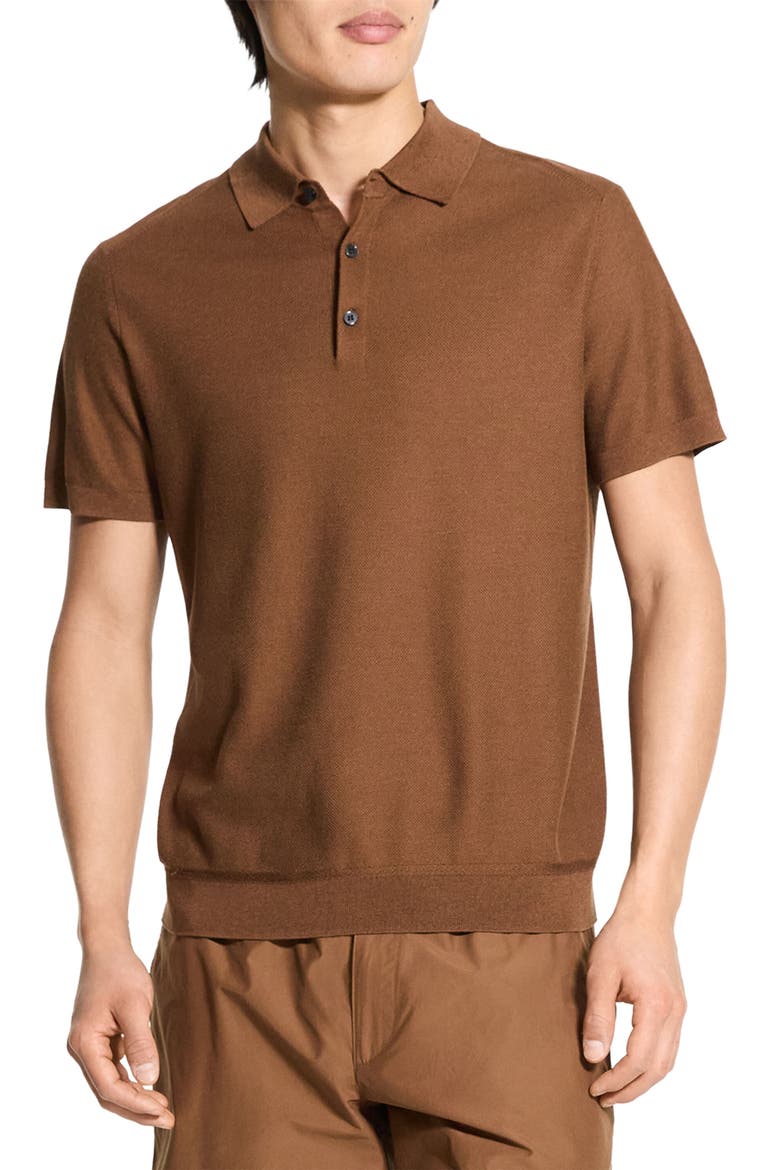 Short Sleeve Silk & Cotton Polo Sweater, Main, color, DEEP TOBACCO