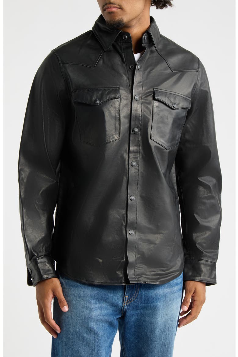 Western Leather Shirt Jacket, Alternate, color, BLACK