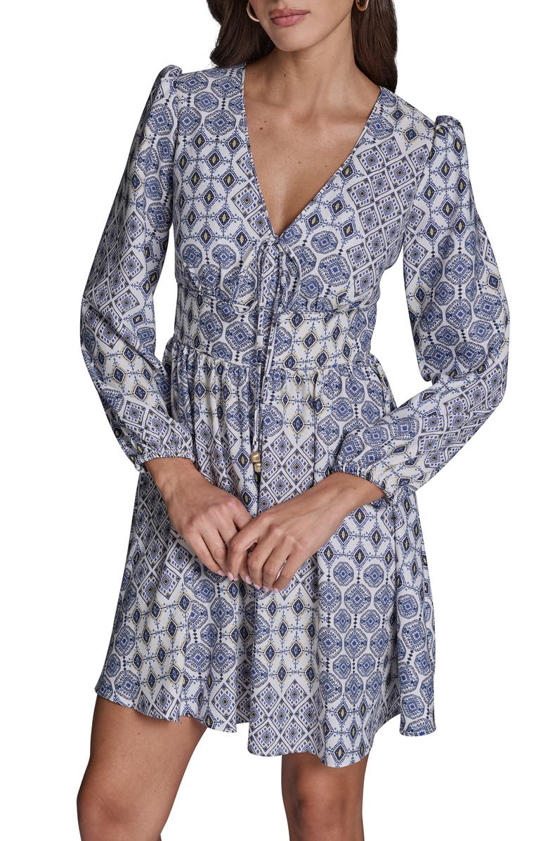 BCBG Medallion Print Long Sleeve Crepe Minidress, Alternate, color,