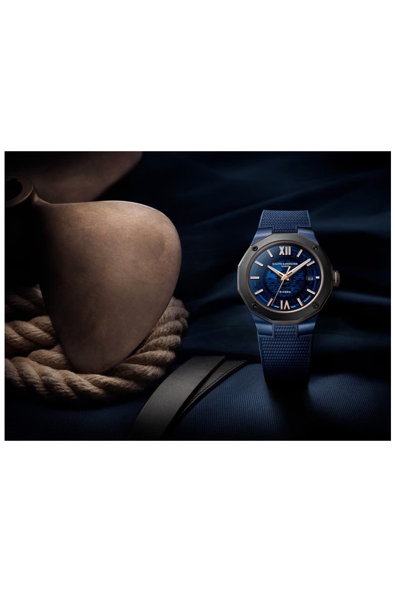 Riviera 10769 Rubber Strap Watch, 42mm, Alternate, color, SMOKED BLUE SAPPHIRE