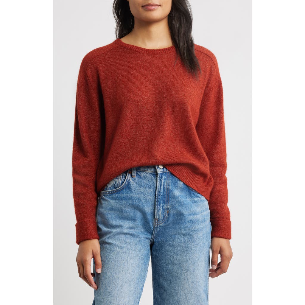 Margaret O'leary Crewneck Rolled Cuff Cashmere & Silk Sweater In Red