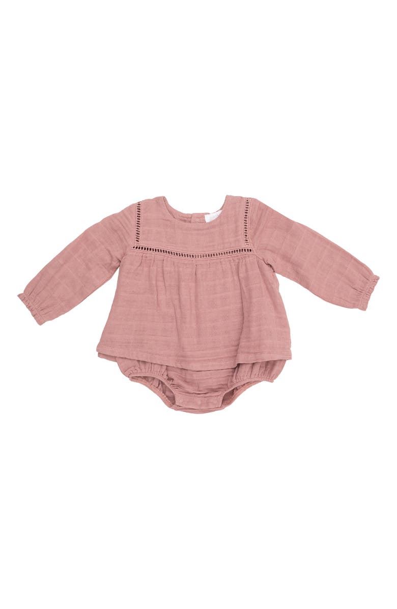 Angel Dear Organic Cotton Muslin Rose Skirted Bodysuit, Main, color, Rose