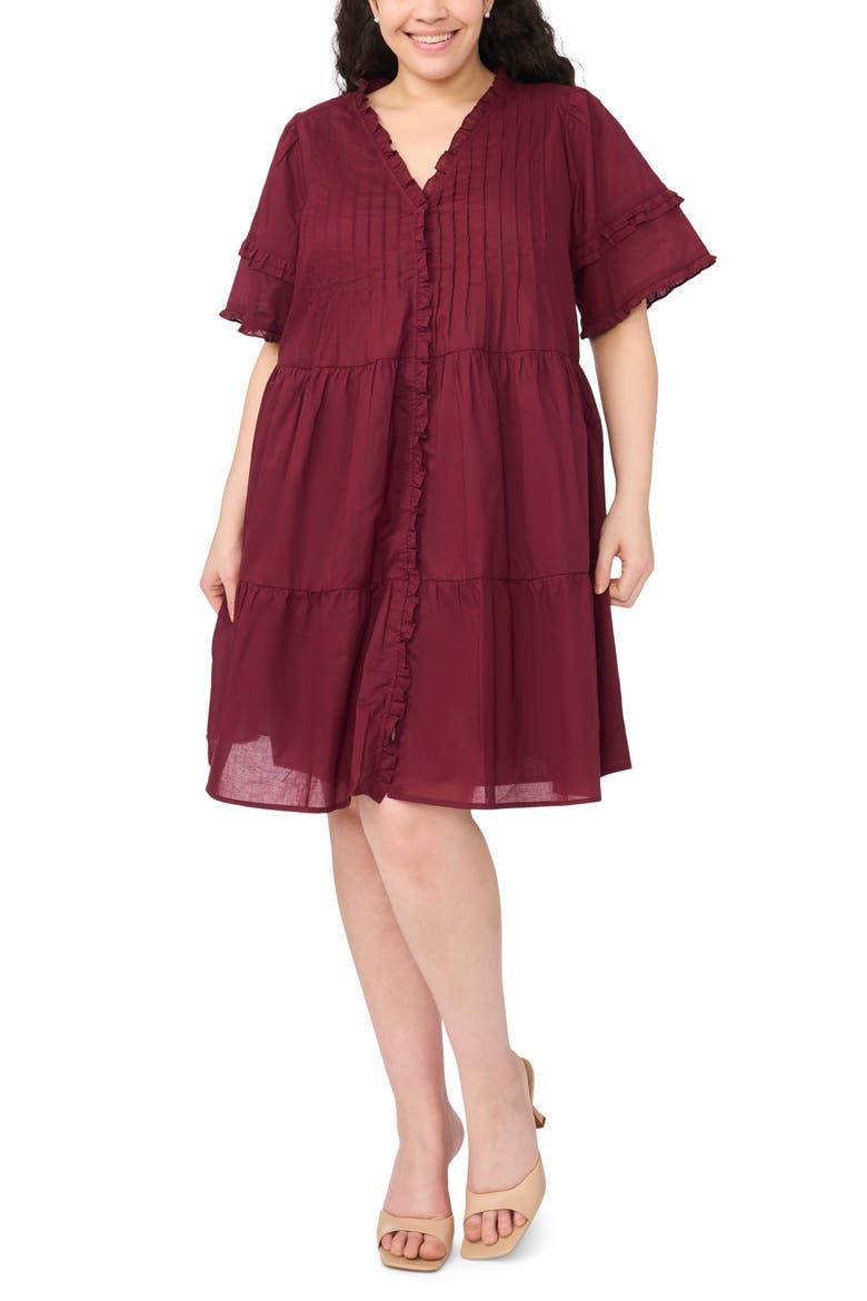 Pintuck Tiered Cotton Dress, Main, color, WINDSOR WINE