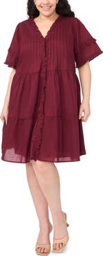 CeCe Pintuck Tiered Cotton Dress