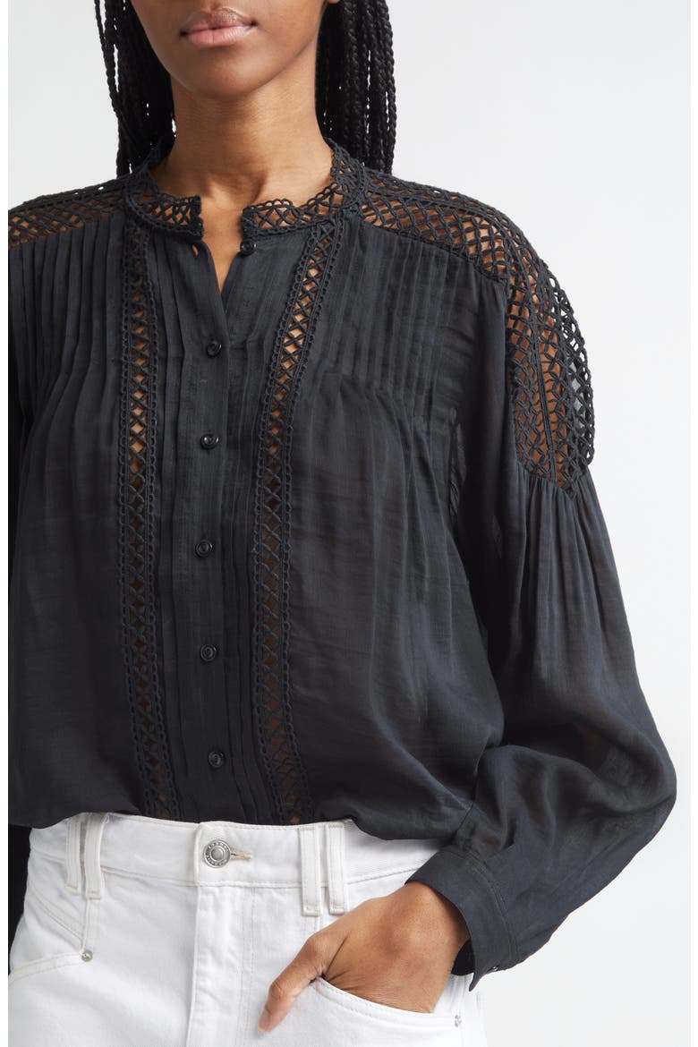 Polda Lace & Pintucked Long Sleeve Shirt, Alternate, color, BLACK